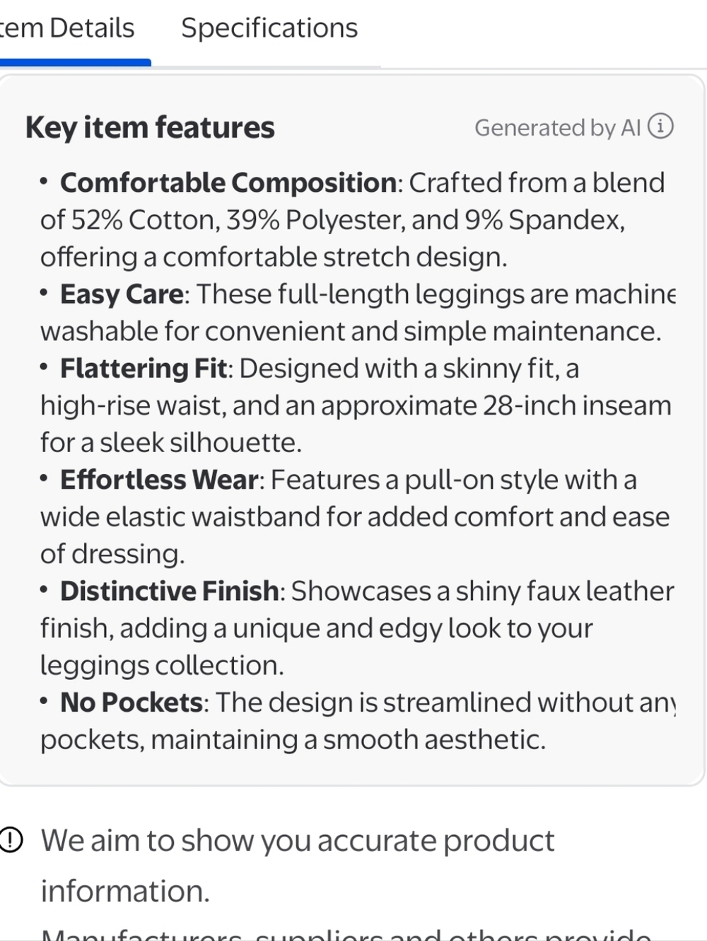 Time and Tru Women's Faux Leather Leggings, Full Length Black - Picture 7 of 8